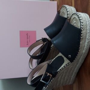 Kate Spade 10 Womens Felipa Leather Espadrille Wedge Heels Black